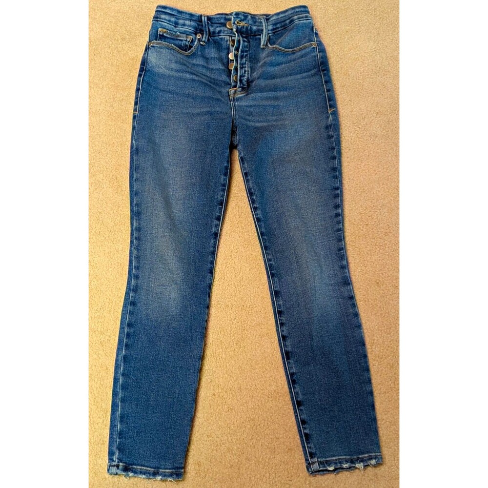 Good American Good Leg Crop Blue Skinny Jeans Stretch High Rise Denim 4/27 25 In